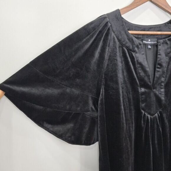 Pomander Place Tuckernuck Top Womens L Black Velvet Vneck Finley Flutter Sleeve - Picture 3 of 10